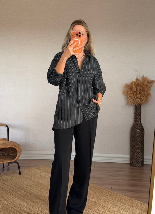 OVERSİZE ÇİZGİLİ GÖMLEK