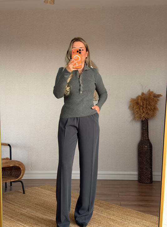 GOLD DÜĞME DETAYLI GRİ PALAZZO