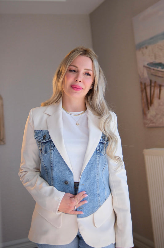 BEYAZ KOT DETAYLI CEKET