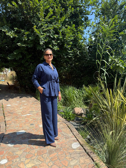 LACİVERT İP KEMER DETAYLI TAKIM