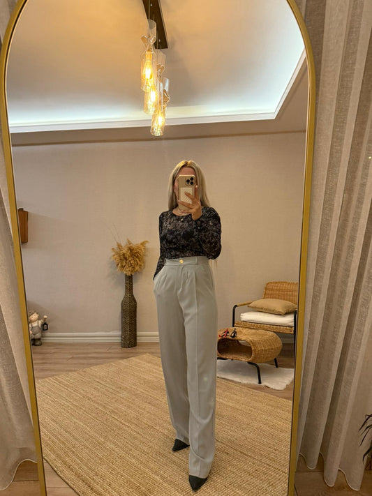 PİLELİ PALAZZO PANTOLON GOLD DÜĞME DETAYLI