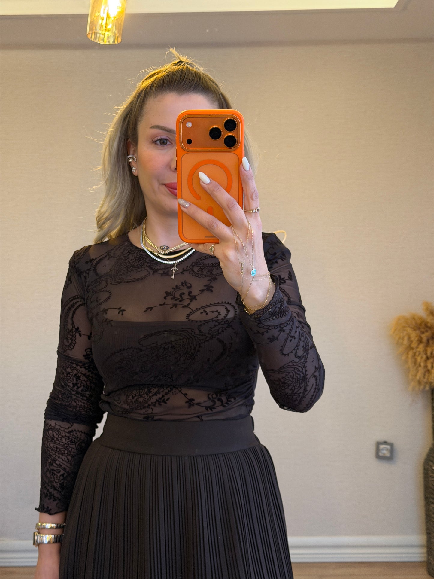 KAHVERENGİ TRANSPARAN BLUZ