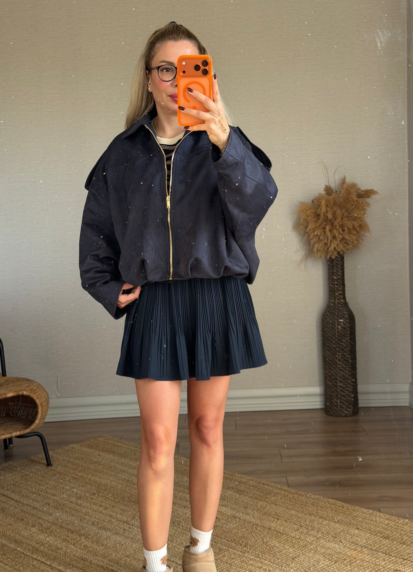 LACİVERT SÜET BOMBER