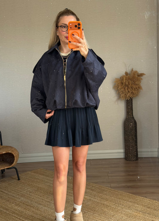 LACİVERT SÜET BOMBER