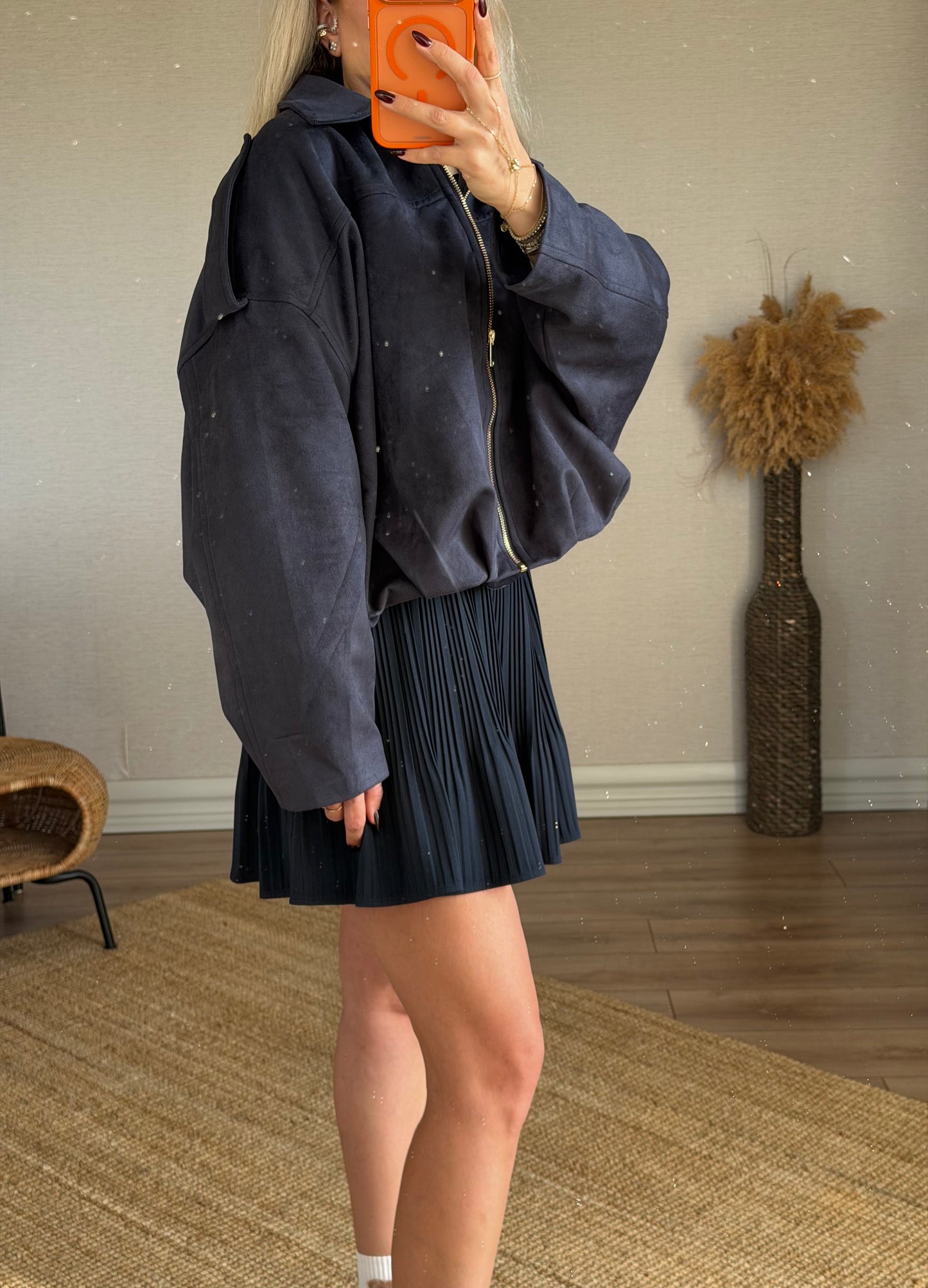 LACİVERT SÜET BOMBER