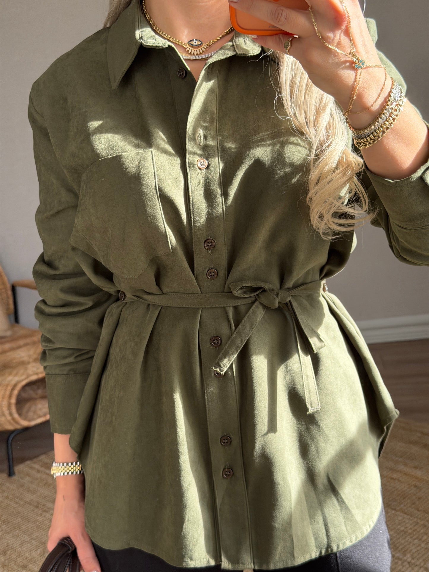 DİLVİN YEŞİL SÜET GÖMLEK