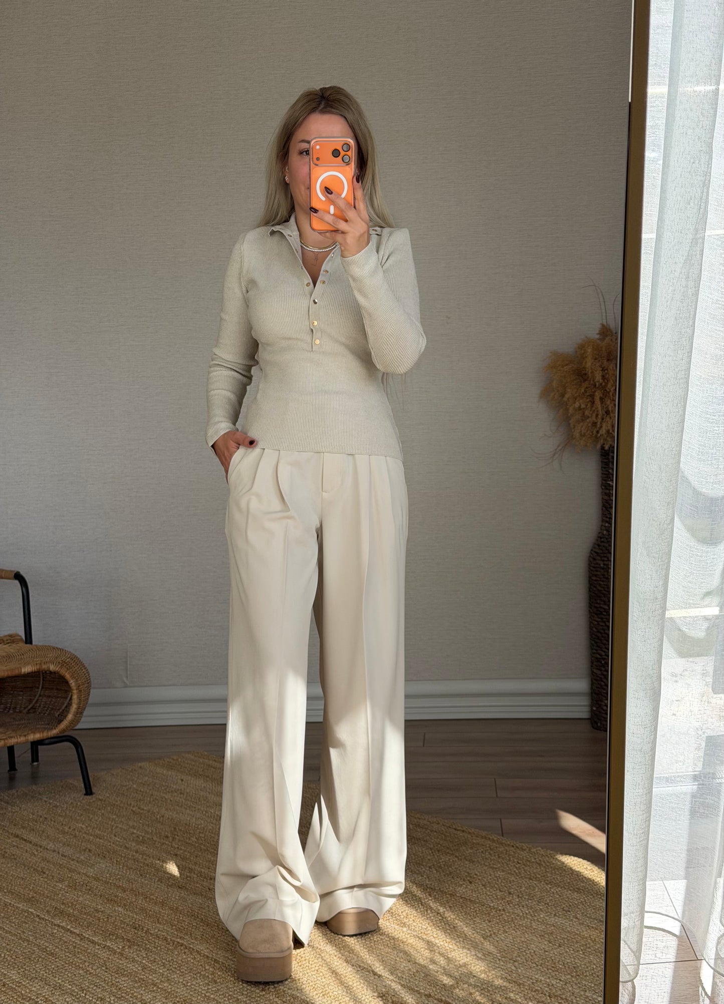 DİLVİN BELİ AYARLANABİLİR TAŞ RENGİ PALAZZO