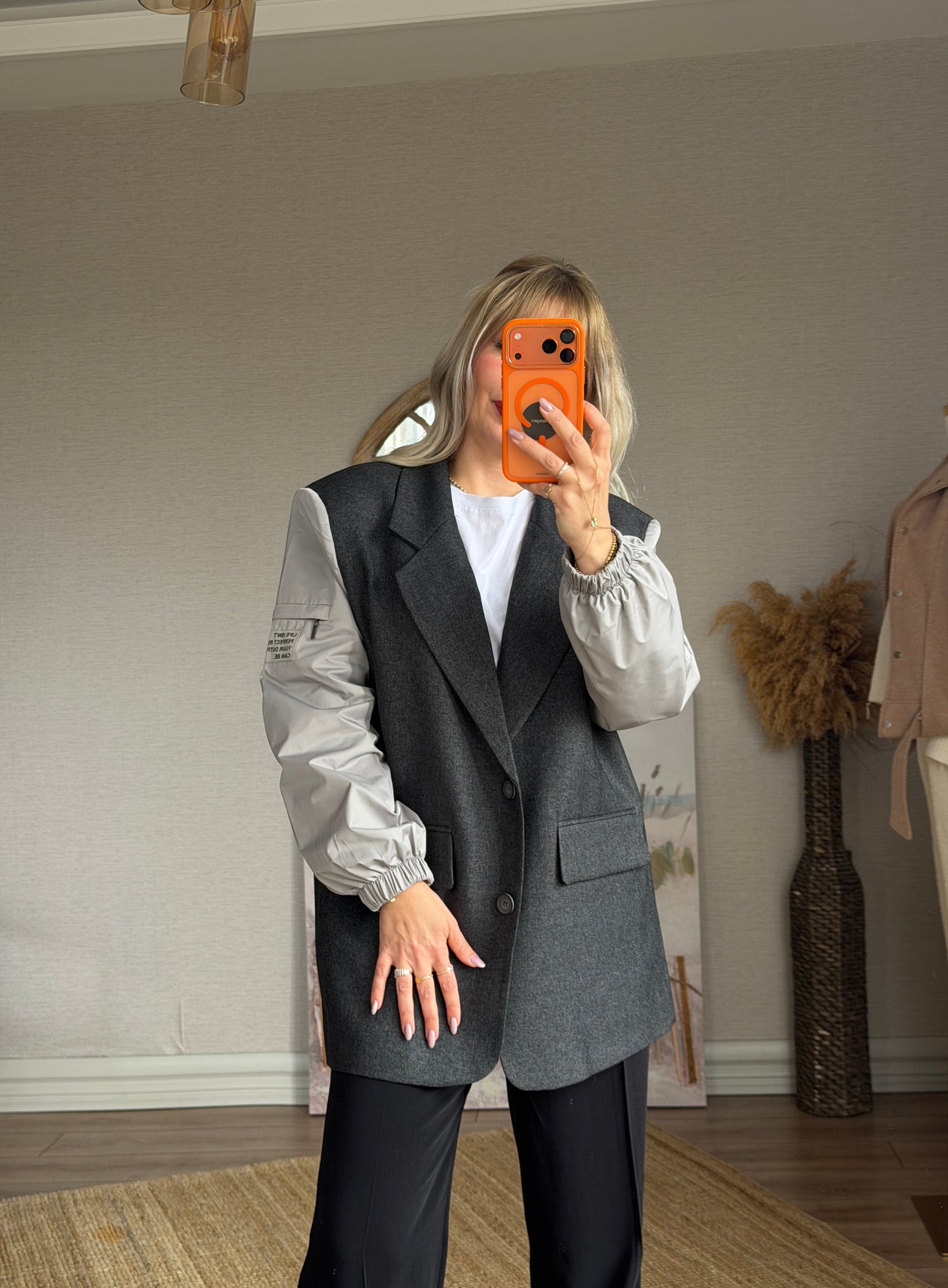 GRİ OVERSİZE TASARIM CEKET