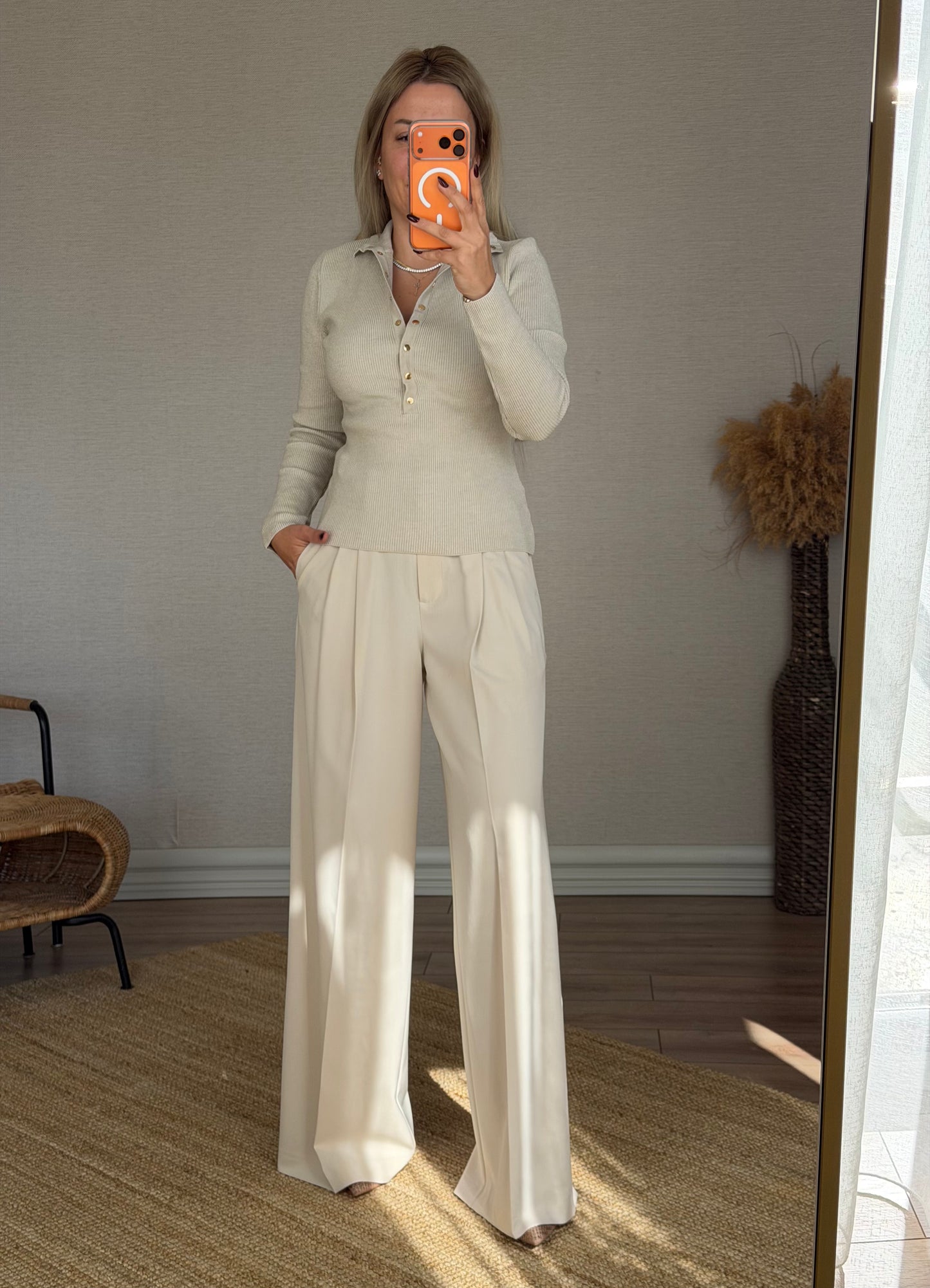 DİLVİN BELİ AYARLANABİLİR TAŞ RENGİ PALAZZO