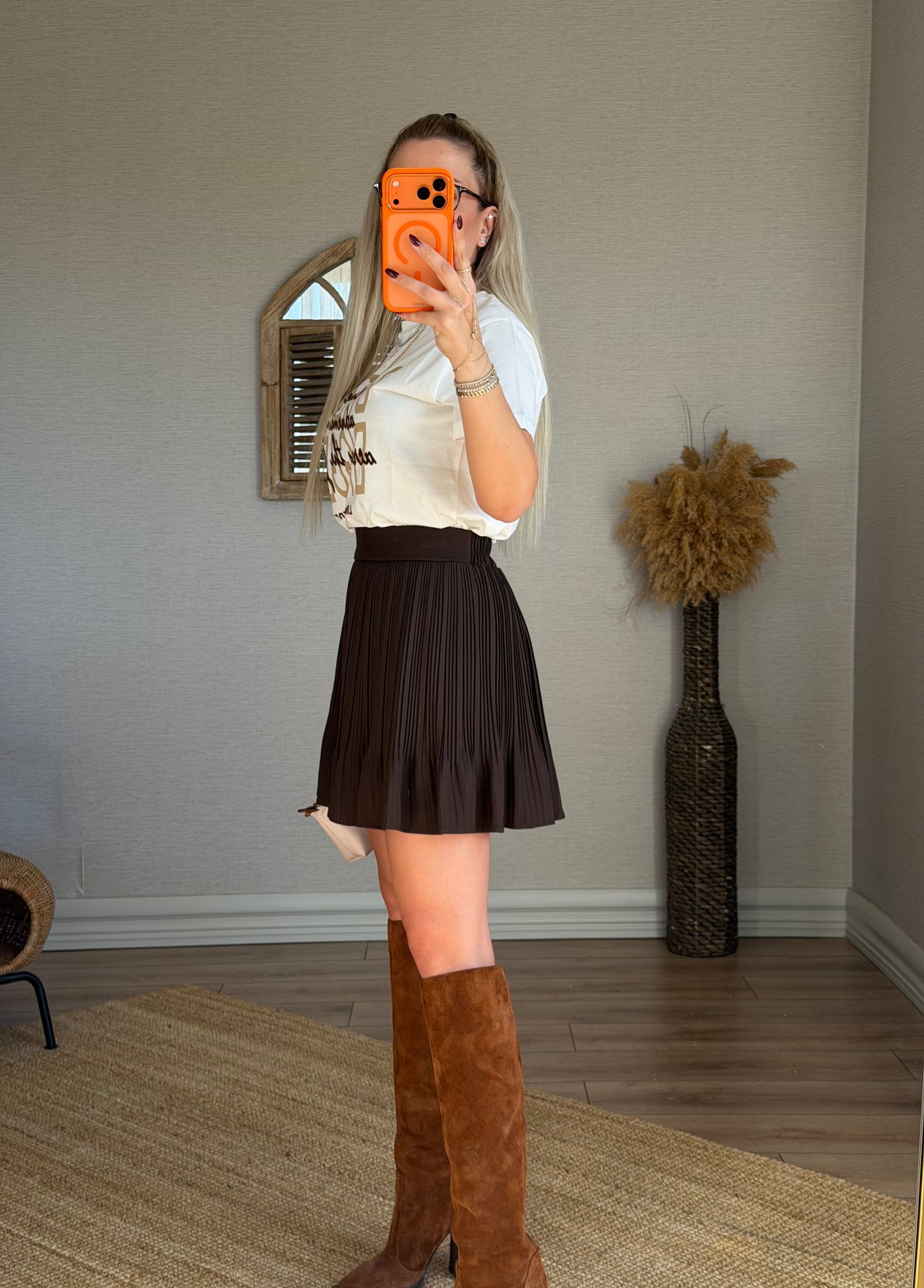 KAHVERENGİ PİLİLİ ETEK