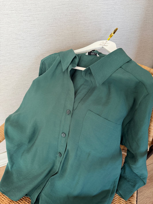 KOYU YEŞİL TENSEL GÖMLEK