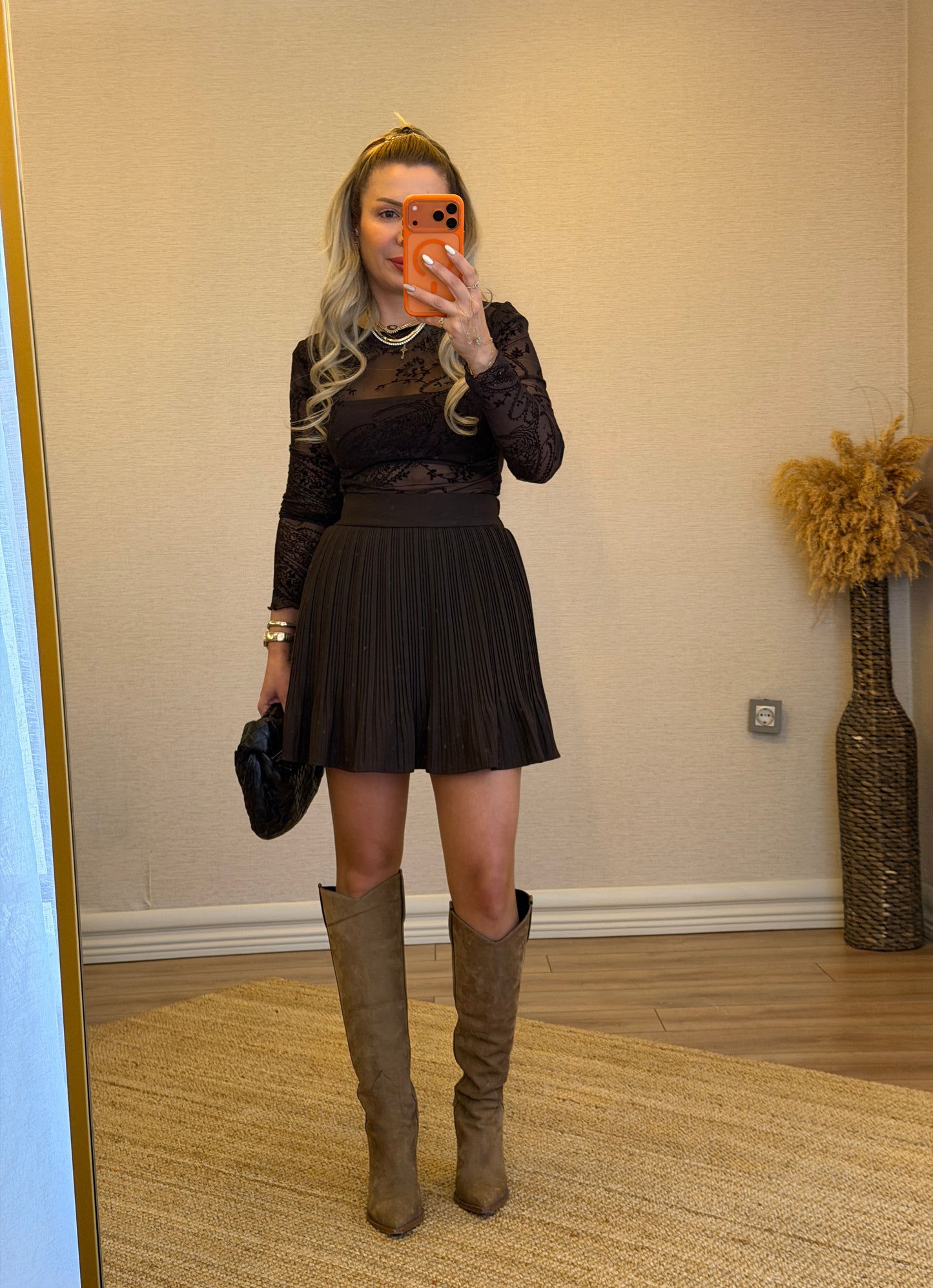 KAHVERENGİ TRANSPARAN BLUZ