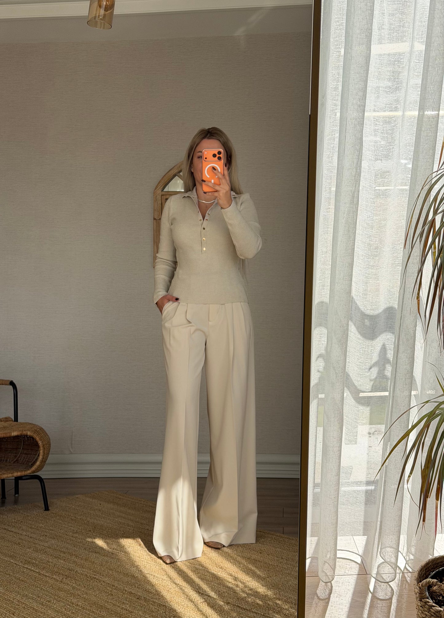 DİLVİN BELİ AYARLANABİLİR TAŞ RENGİ PALAZZO