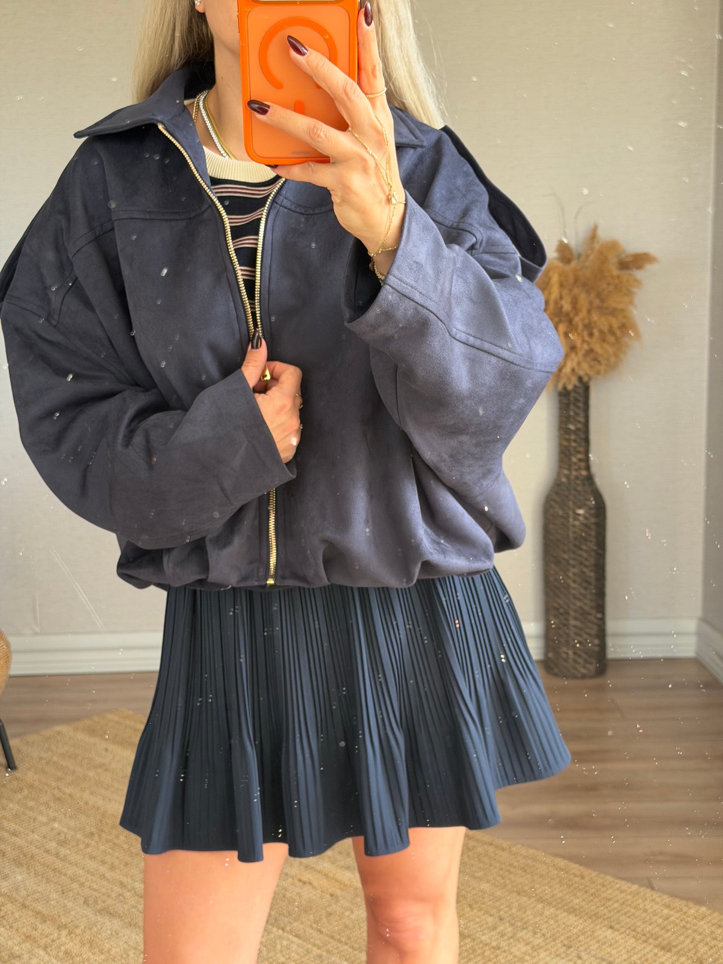 LACİVERT SÜET BOMBER