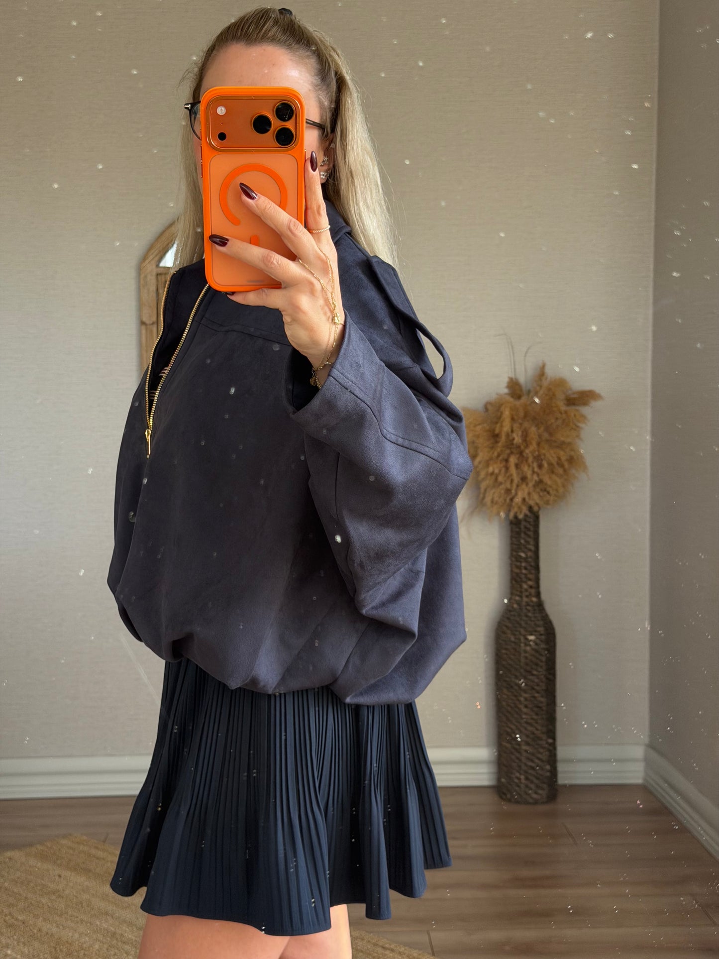 LACİVERT SÜET BOMBER