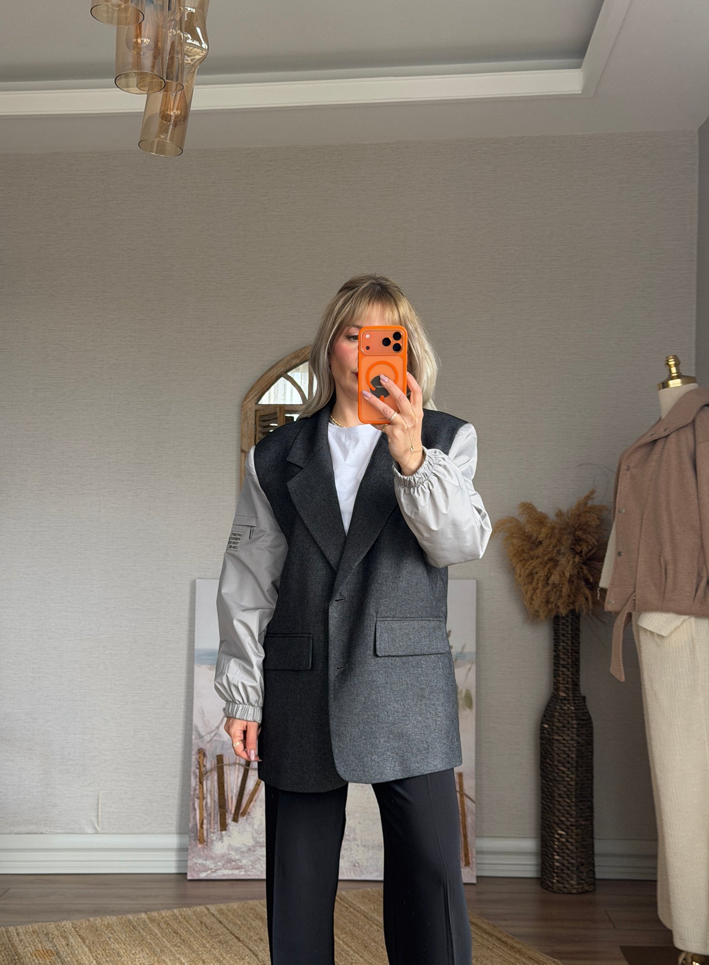 GRİ OVERSİZE TASARIM CEKET