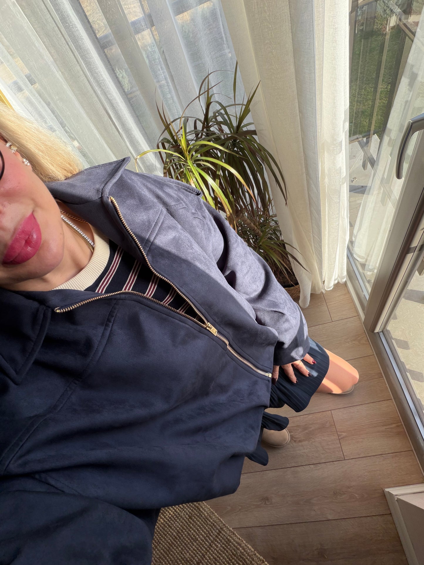 LACİVERT SÜET BOMBER