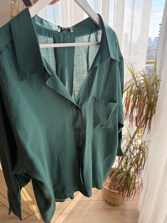 KOYU YEŞİL TENSEL GÖMLEK