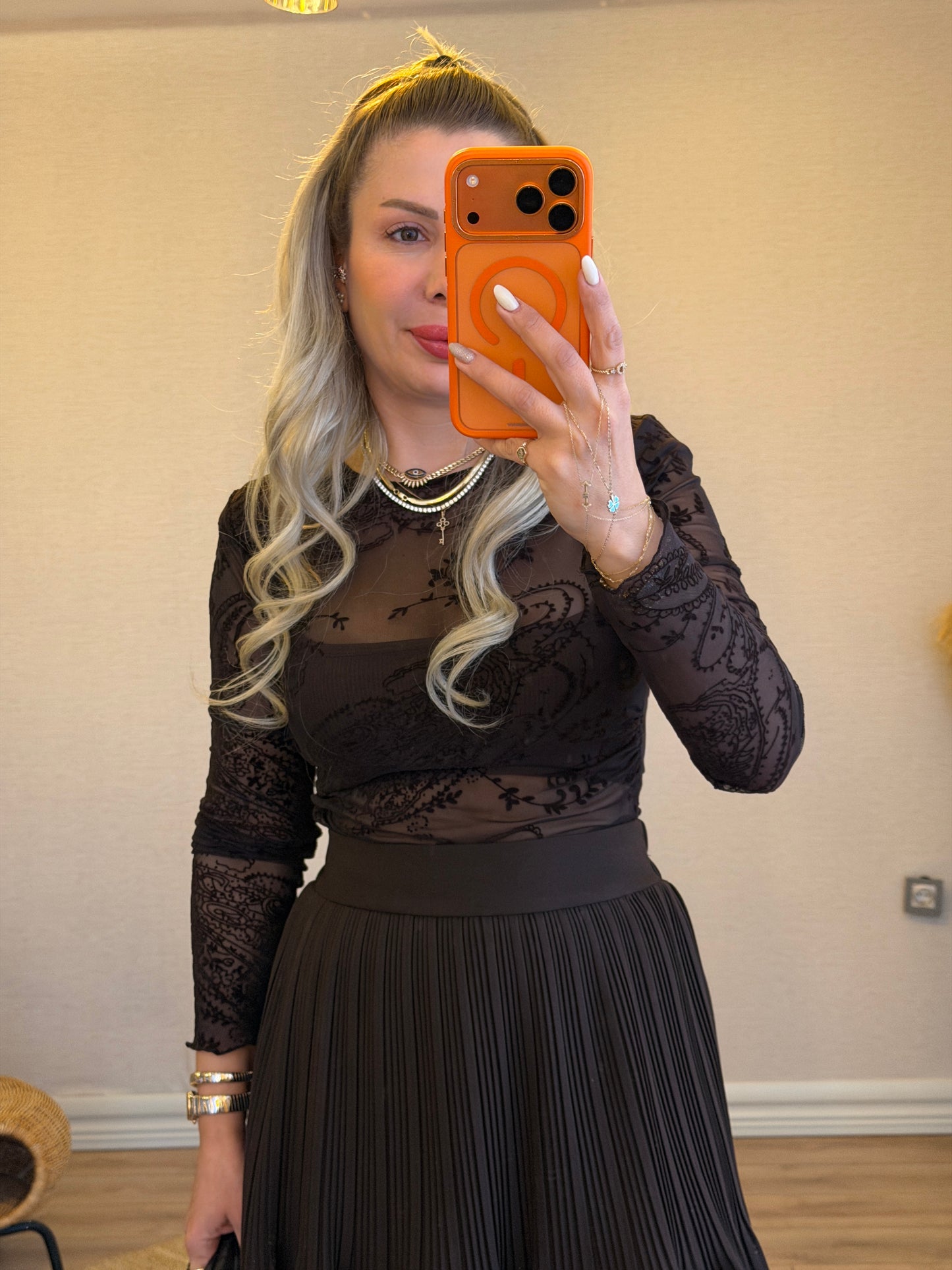 KAHVERENGİ TRANSPARAN BLUZ