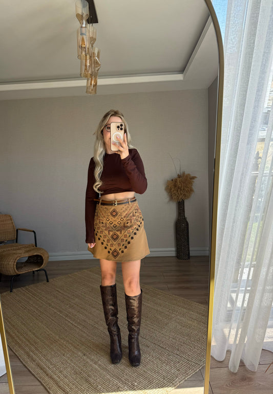 KAHVERENGİ UZUN KOL CROP